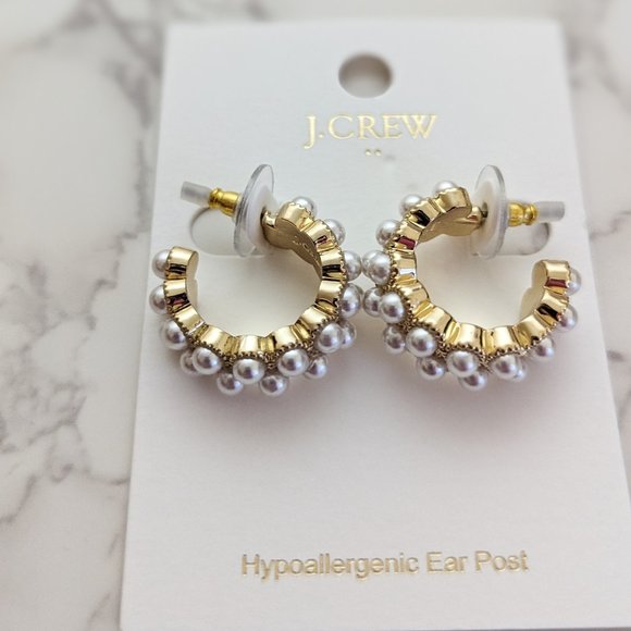 J.Crew Factory Pearl Hoop Earrings - Picture 6 of 7